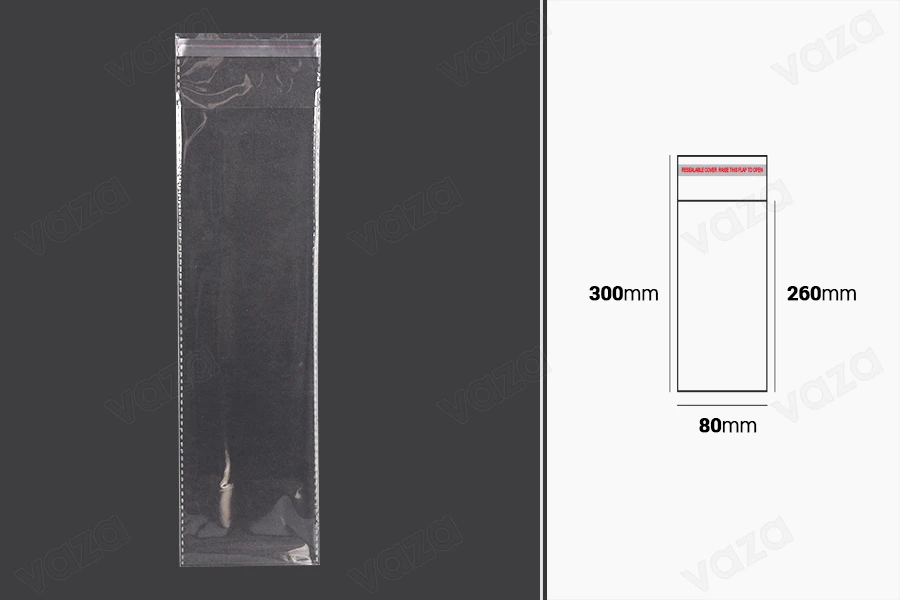 Transparente Beutel mit Selbstklebeverschluss 80x300mm - 1000 Stück Transparente Beutel mit Selbstklebeverschluss 80x300mm - 1000 Stück-bildabmessungen