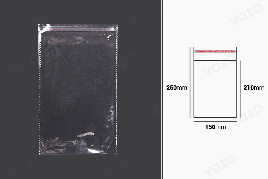 Transparent self-seal adhesive bags in size 150x250 mm - 1000 pcs Transparent self-seal adhesive bags in size 150x250 mm - 1000 pcs-image_dimensions