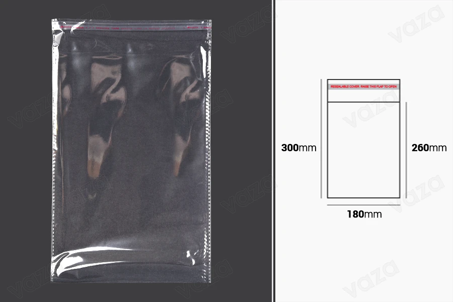 Transparente Beutel mit Selbstklebeverschluss 180x300mm - 1000 Stück Transparente Beutel mit Selbstklebeverschluss 180x300mm - 1000 Stück-bildabmessungen