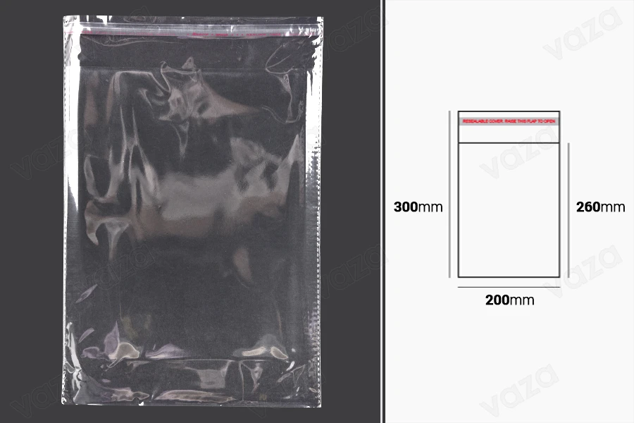 Transparente Beutel mit Selbstklebeverschluss 200x300mm - 1000 Stück Transparente Beutel mit Selbstklebeverschluss 200x300mm - 1000 Stück-εικόνα_διαστάσεις