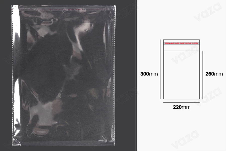 Transparent self-seal adhesive bags in size 220x300 mm - 1000 pcs Transparent self-seal adhesive bags in size 220x300 mm - 1000 pcs-εικόνα_διαστάσεις