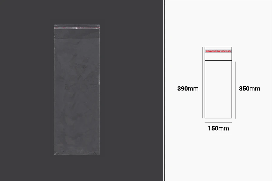 Transparente Beutel mit Selbstklebeverschluss 150x390mm - 1000 Stck Transparente Beutel mit Selbstklebeverschluss 150x390mm - 1000 Stck
