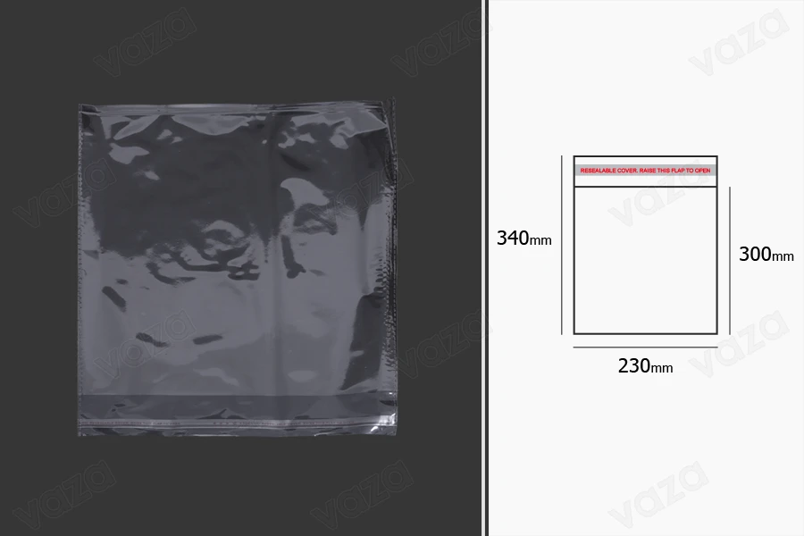 Transparent self-seal adhesive bags in size 230x340 mm - 1000 pcs-εικόνα_διαστάσεις
