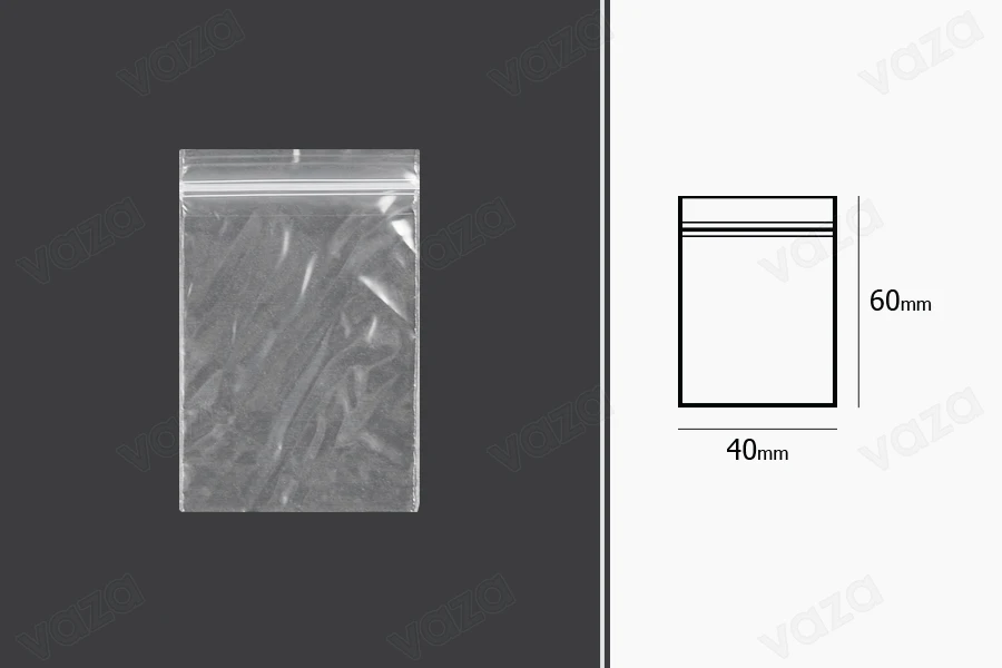 Qese me mbyllje zip 40x60 mm plastike transparente - 100 copë   -imazh_dimensione