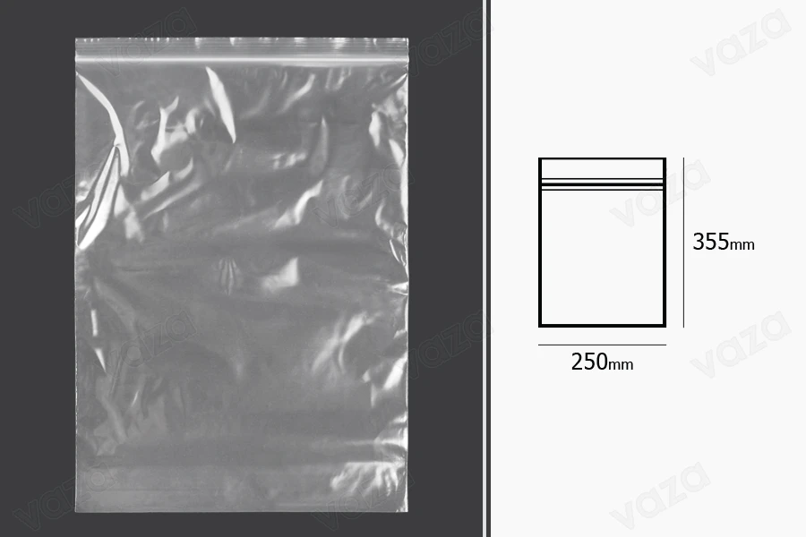 Qese me mbyllje zip 250x355 mm plastike transparente - 100 copë Qese me mbyllje zip 250x355 mm plastike transparente - 100 copë -imazh_dimensione