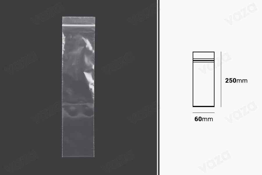 Σακουλάκια με κλείσιμο zip 60x250 mm διαφανή πλαστικά - 100 τμχ-εικόνα_διαστάσεις