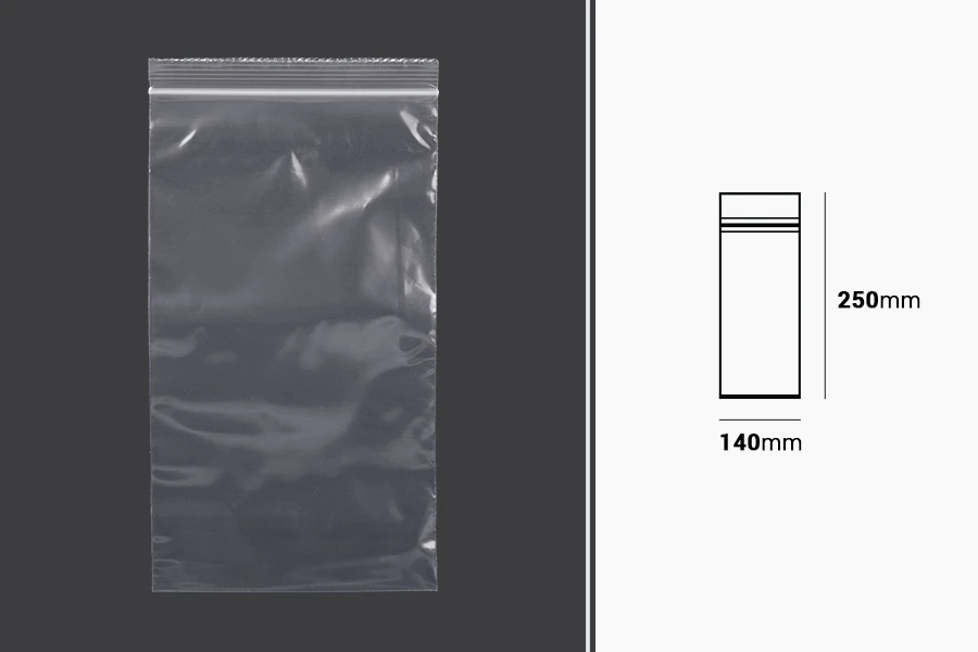 Taschen mit Reißverschluss 140x250 mm transparenter Kunststoff - 100 Stk