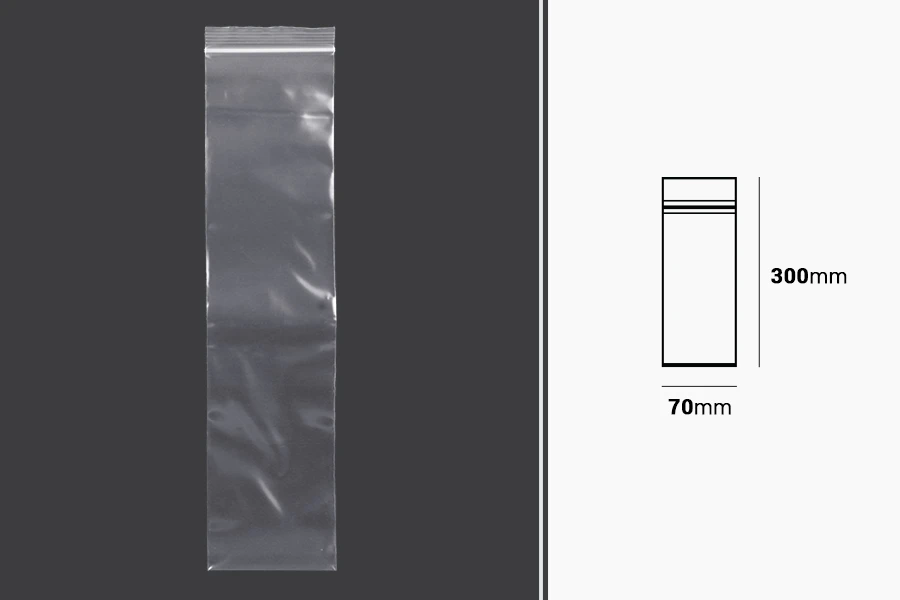 Bustine di plastica con chiusura a zip  70x300 mm trasparenti – 100 pz