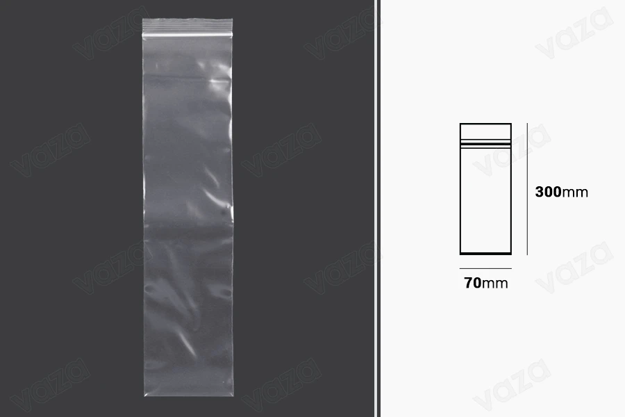 Σακουλάκια με κλείσιμο zip 70x300 mm διαφανή πλαστικά - 100 τμχ-εικόνα_διαστάσεις