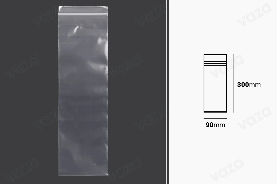 Σακουλάκια με κλείσιμο zip 90x300 mm διαφανή πλαστικά - 100 τμχ-εικόνα_διαστάσεις