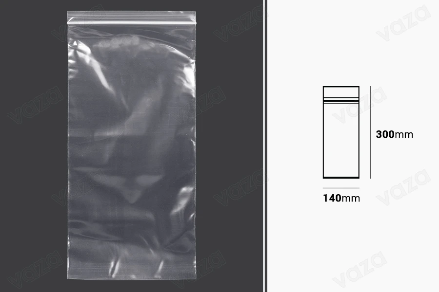 Σακουλάκια με κλείσιμο zip 140x300 mm διαφανή πλαστικά - 100 τμχ-εικόνα_διαστάσεις