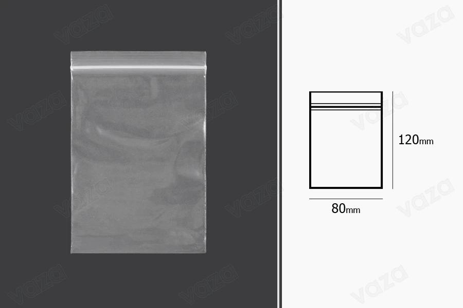 Σακουλάκια με κλείσιμο zip 80x120 mm διαφανή πλαστικά - 500 τμχ-εικόνα_διαστάσεις