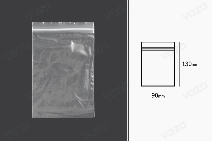 Qese me mbyllje zip 90x130 mm plastike transparente - 100 copë   -imazh_dimensione