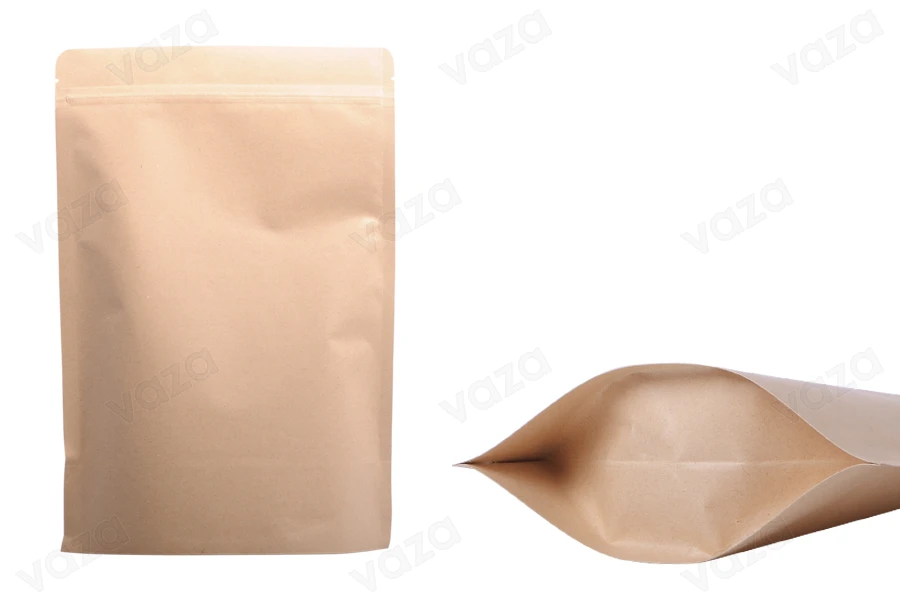 Σακουλάκια κραφτ τύπου Doy Pack, με κλείσιμο "zip", εσωτερική επένδυση αλουμινίου και δυνατότητα σφράγισης με θερμοκόλληση 200x50x300 mm - 50 τμχ-εικόνα_προϊοντική