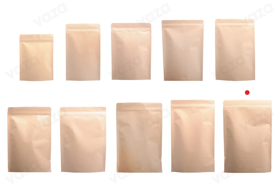 Σακουλάκια κραφτ τύπου Doy Pack, με κλείσιμο "zip", εσωτερική επένδυση αλουμινίου και δυνατότητα σφράγισης με θερμοκόλληση 200x50x300 mm - 50 τμχ-εικόνα_σύνθεση