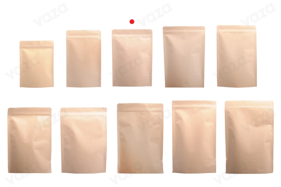 Σακουλάκια κραφτ τύπου Doy Pack, με κλείσιμο "zip", εσωτερική επένδυση αλουμινίου και δυνατότητα σφράγισης με θερμοκόλληση 130x40x185 mm - 50 τμχ Σακουλάκια κραφτ τύπου Doy Pack, με κλείσιμο "zip", εσωτερική επένδυση αλουμινίου και δυνατότητα σφράγισης με θερμοκόλληση 130x40x185 mm - 50 τμχ-εικόνα_σύνθεση