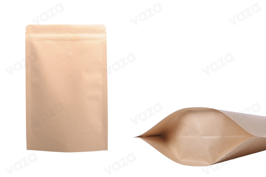 Σακουλάκια κραφτ τύπου Doy Pack, με κλείσιμο "zip", εσωτερική επένδυση αλουμινίου και δυνατότητα σφράγισης με θερμοκόλληση 150x40x210 mm - 50 τμχ-εικόνα_προϊοντική