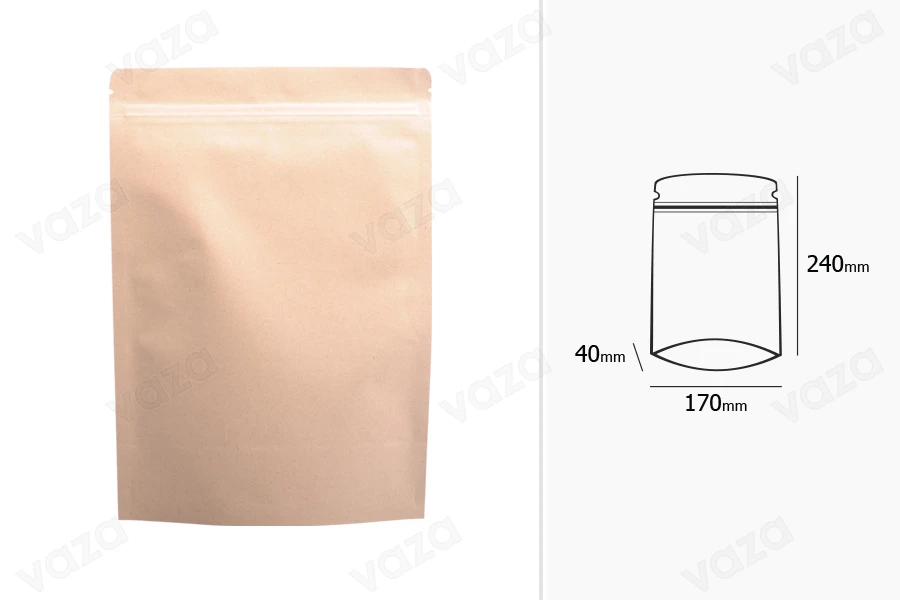 Σακουλάκια κραφτ τύπου Doy Pack, με κλείσιμο "zip", εσωτερική επένδυση αλουμινίου και δυνατότητα σφράγισης με θερμοκόλληση 170x40x240 mm - 50 τμχ Σακουλάκια κραφτ τύπου Doy Pack, με κλείσιμο "zip", εσωτερική επένδυση αλουμινίου και δυνατότητα σφράγισης με θερμοκόλληση 170x40x240 mm - 50 τμχ-εικόνα_διαστάσεις