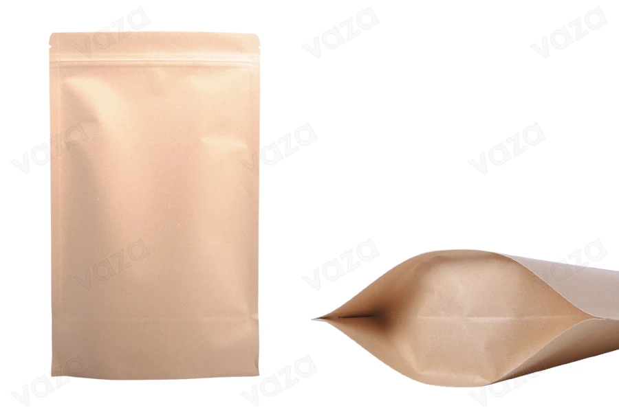 Σακουλάκια κραφτ τύπου Doy Pack, με κλείσιμο "zip", εσωτερική επένδυση αλουμινίου και δυνατότητα σφράγισης με θερμοκόλληση 180x50x300 mm - 50 τμχ-εικόνα_προϊοντική