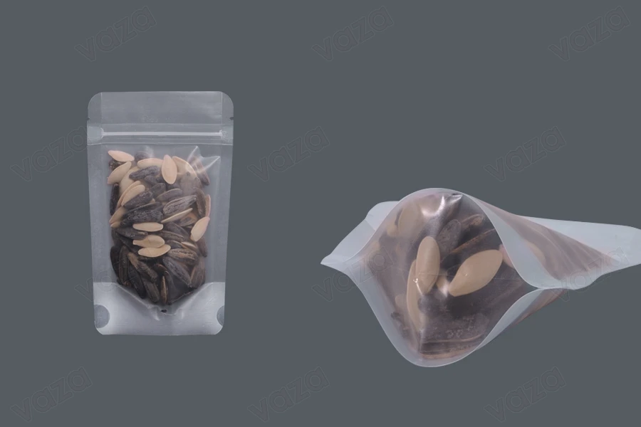 Qese Doy Pack, transparente, me mbyllje “zip” dhe mundësi vulosjeje me ngjitje termike 90 × 30 × 150 mm – 50 copë-imazh_produkt