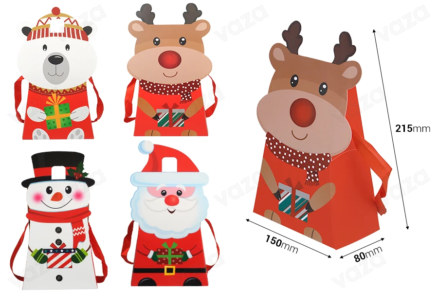 Christmas paper gift bag 150x80x215 mm with ribbon for handle - 12 pcs Christmas paper gift bag 150x80x215 mm with ribbon for handle - 12 pcs-image_dimensions