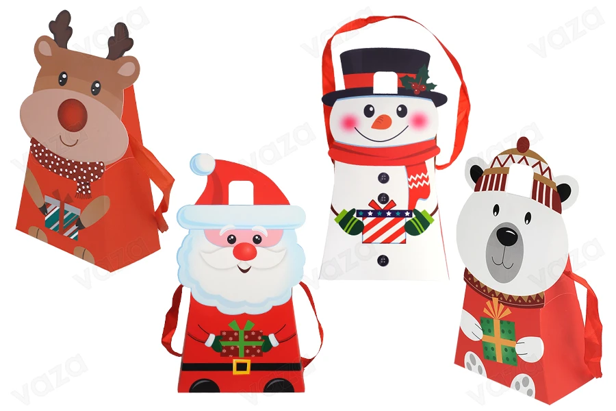 Christmas paper gift bag 150x80x215 mm with ribbon for handle - 12 pcs Christmas paper gift bag 150x80x215 mm with ribbon for handle - 12 pcs-image_product