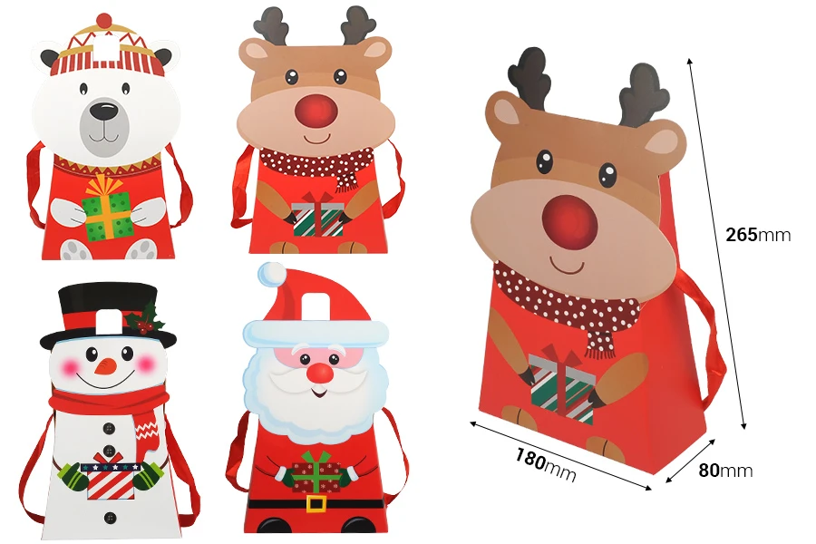 Christmas paper gift bag 180x80x265 mm with ribbon for handle - 12 pcs Christmas paper gift bag 180x80x265 mm with ribbon for handle - 12 pcs