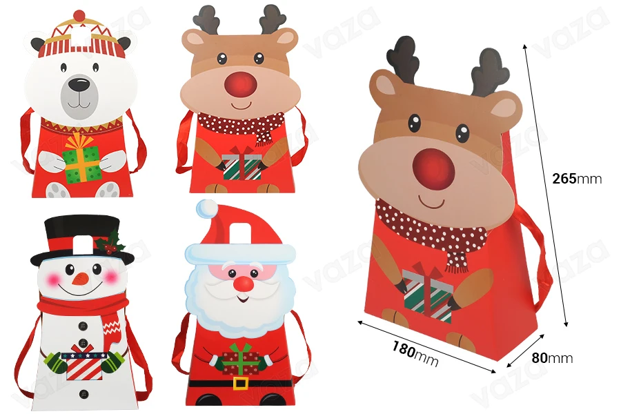 Christmas paper gift bag 180x80x265 mm with ribbon for handle - 12 pcs-image_dimensions