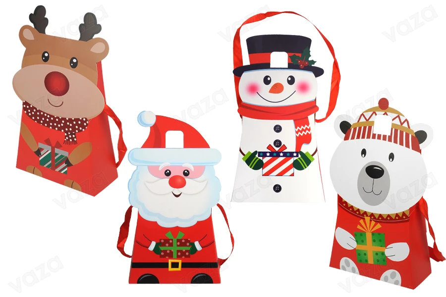 Christmas paper gift bag 180x80x265 mm with ribbon for handle - 12 pcs-image_product