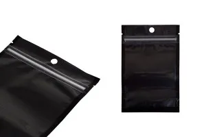 Σακουλάκια τύπου Doy Pack 90x30x140 mm αλουμινίου με μαύρη πίσω πλευρά, διάφανο μπροστά με κλείσιμο "zip" και δυνατότητα σφράγισης με θερμοκόλληση - 100 τμχ-5