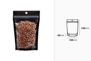 Σακουλάκια τύπου Doy Pack 100x30x150 mm αλουμινίου με μαύρη πίσω πλευρά, διάφανο μπροστά με κλείσιμο "zip" και δυνατότητα σφράγισης με θερμοκόλληση - 100 τμχ-2