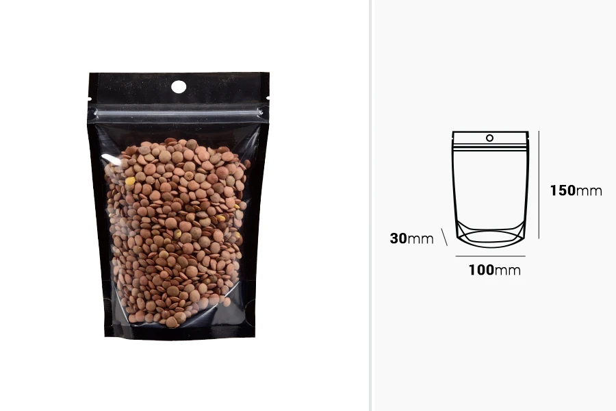 Σακουλάκια τύπου Doy Pack 100x30x150 mm αλουμινίου με μαύρη πίσω πλευρά, διάφανο μπροστά με κλείσιμο "zip" και δυνατότητα σφράγισης με θερμοκόλληση - 100 τμχ Σακουλάκια τύπου Doy Pack 100x30x150 mm αλουμινίου με μαύρη πίσω πλευρά, διάφανο μπροστά με κλείσιμο "zip" και δυνατότητα σφράγισης με θερμοκόλληση - 100 τμχ