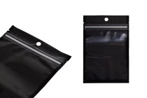Σακουλάκια τύπου Doy Pack 100x30x150 mm αλουμινίου με μαύρη πίσω πλευρά, διάφανο μπροστά με κλείσιμο "zip" και δυνατότητα σφράγισης με θερμοκόλληση - 100 τμχ Σακουλάκια τύπου Doy Pack 100x30x150 mm αλουμινίου με μαύρη πίσω πλευρά, διάφανο μπροστά με κλείσιμο "zip" και δυνατότητα σφράγισης με θερμοκόλληση - 100 τμχ