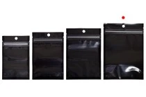 Σακουλάκια τύπου Doy Pack 120x40x170 mm αλουμινίου με μαύρη πίσω πλευρά, διάφανο μπροστά με κλείσιμο "zip" και δυνατότητα σφράγισης με θερμοκόλληση - 100 τμχ