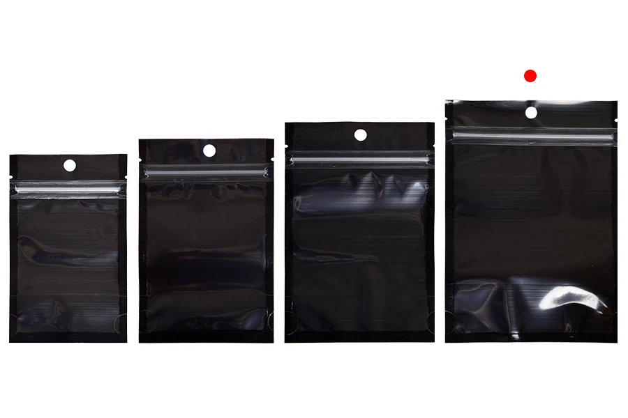 Σακουλάκια τύπου Doy Pack 120x40x170 mm αλουμινίου με μαύρη πίσω πλευρά, διάφανο μπροστά με κλείσιμο "zip" και δυνατότητα σφράγισης με θερμοκόλληση - 100 τμχ