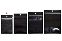 Σακουλάκια τύπου Doy Pack 80x30x130 mm αλουμινίου με μαύρη πίσω πλευρά, διάφανο μπροστά με κλείσιμο "zip" και δυνατότητα σφράγισης με θερμοκόλληση - 100 τμχ