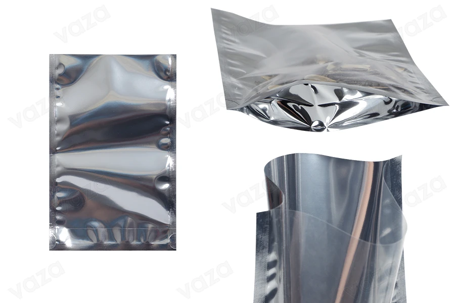Σακουλάκια τύπου Doy Pack 120x40x170 mm αλουμινίου πίσω πλευρά, διάφανο μπροστά και κλείσιμο με θερμοκόλληση - 100 τμχ-εικόνα_προϊοντική