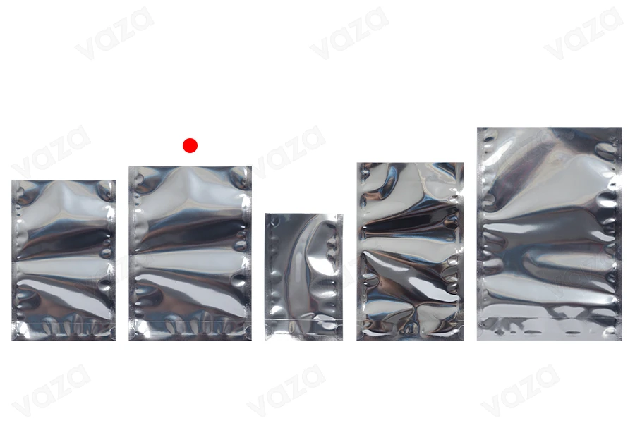 Σακουλάκια τύπου Doy Pack 140x40x200 mm αλουμινίου πίσω πλευρά, διάφανο μπροστά και κλείσιμο με θερμοκόλληση - 100 τμχ-