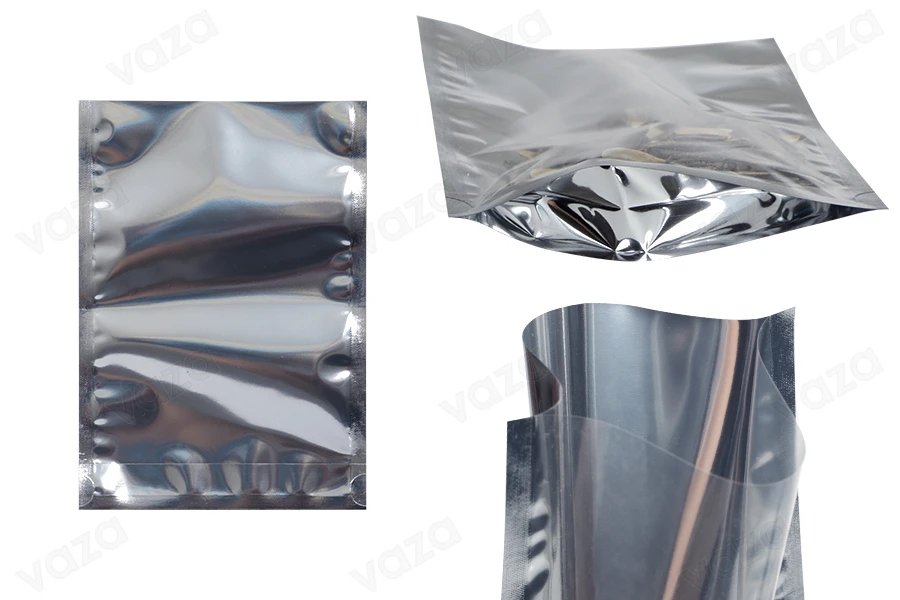Σακουλάκια τύπου Doy Pack 140x40x200 mm αλουμινίου πίσω πλευρά, διάφανο μπροστά και κλείσιμο με θερμοκόλληση - 100 τμχ-εικόνα_προϊοντική