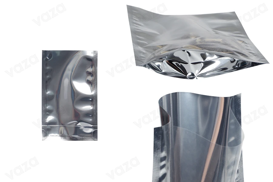 Beutel vom Typ Doy Pack 80x30x130mm Rückseite aus Aluminium, transparente Vorderseite und Verschluss mit Heißsiegelung - 100 Stk-produktbild