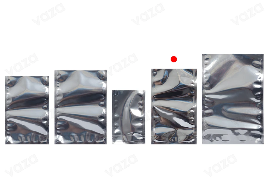Doy Pack Beutel 120x30x200mm Aluminiumrückseite, transparente Vorderseite und Verschluss mit Heißsiegelung - 100 Stk Doy Pack Beutel 120x30x200mm Aluminiumrückseite, transparente Vorderseite und Verschluss mit Heißsiegelung - 100 Stk-