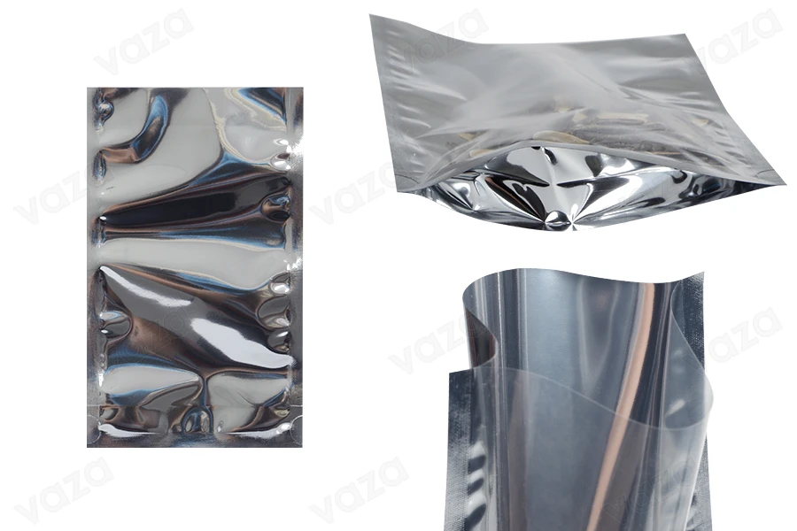 Doy Pack Beutel 120x30x200mm Aluminiumrückseite, transparente Vorderseite und Verschluss mit Heißsiegelung - 100 Stk Doy Pack Beutel 120x30x200mm Aluminiumrückseite, transparente Vorderseite und Verschluss mit Heißsiegelung - 100 Stk-produktbild