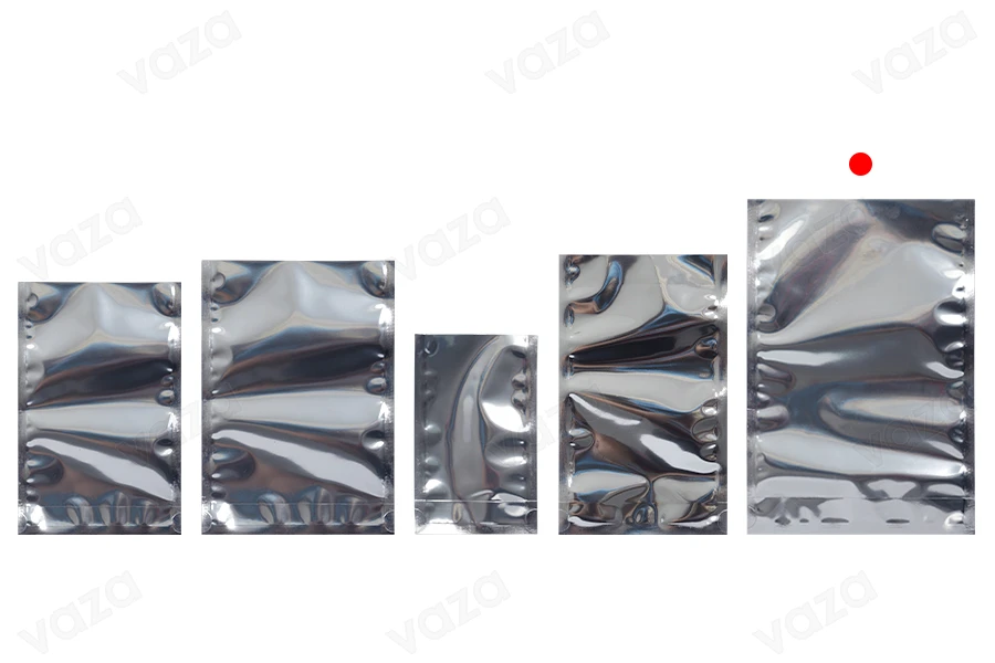 Bustine tipo Doy Pack in alluminio sul retro, trasparenti davanti, dimensioni 160x40x240 mm, sigillate termicamente -  100 pezzi.-εικόνα_σύνθεση