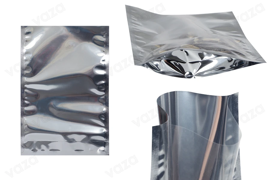 Bustine tipo Doy Pack in alluminio sul retro, trasparenti davanti, dimensioni 160x40x240 mm, sigillate termicamente -  100 pezzi.-εικόνα_προϊοντική