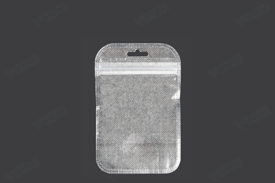 Non-woven zip lock bags with Eurohole, silver back side and transparent front side in size 85x130 mm - 100 pcs Non-woven zip lock bags with Eurohole, silver back side and transparent front side in size 85x130 mm - 100 pcs-image_product