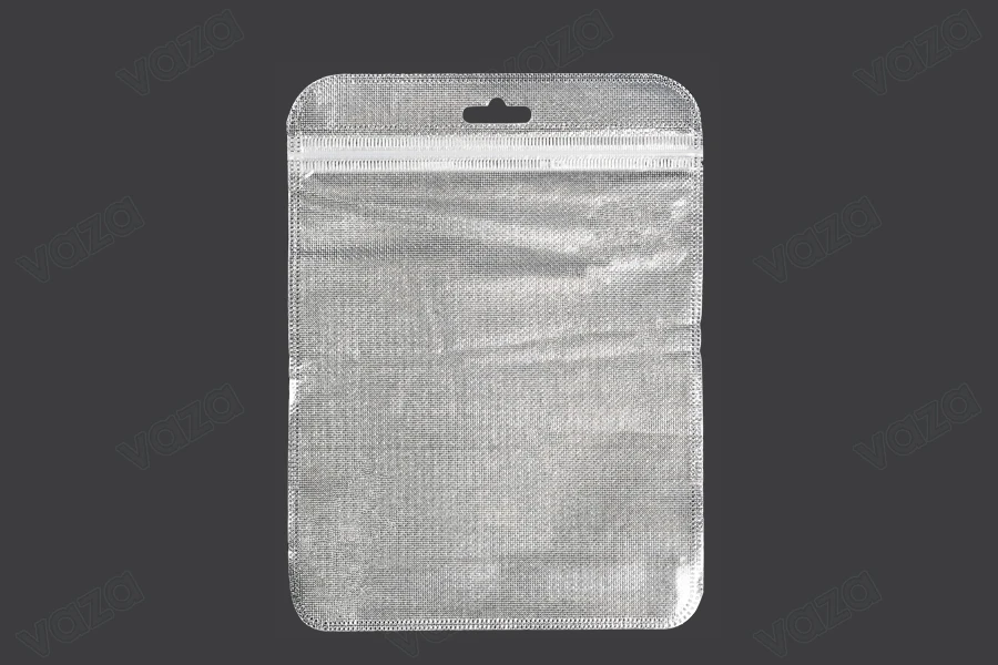Non-woven zip lock bags with Eurohole, silver back side and transparent front side in size 150x200 mm - 100 pcs Non-woven zip lock bags with Eurohole, silver back side and transparent front side in size 150x200 mm - 100 pcs-image_product