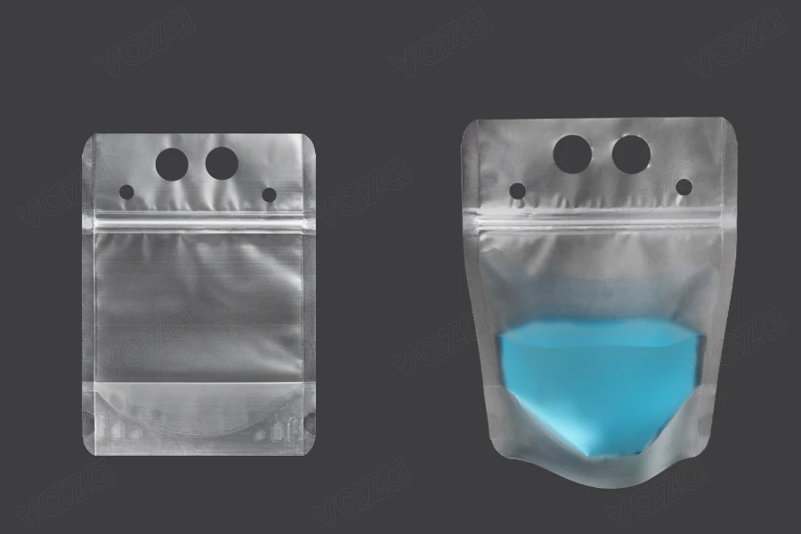 Gourde Doypack 250 ml transparente avec fermeture éclair et trous pour la paille et transport - 50 pcs-photo_produit