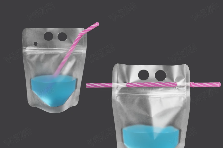 Gourde Doypack 250 ml transparente avec fermeture éclair et trous pour la paille et transport - 50 pcs-photo_dimensions