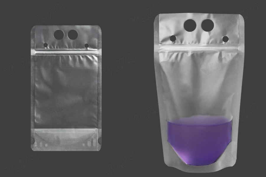Συσκευασία τύπου Doy Pack 500 ml διάφανη με κλείσιμο zip και τρύπες για καλαμάκι και μεταφορά - 50 τμχ-εικόνα_προϊοντική