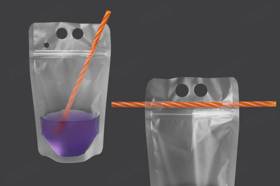 Συσκευασία τύπου Doy Pack 500 ml διάφανη με κλείσιμο zip και τρύπες για καλαμάκι και μεταφορά - 50 τμχ-εικόνα_διαστάσεις